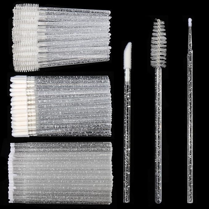 300 PCS Eyelash Extension Supplies Kit,Disposable Lash Spoolies Brushes Micro Swab Brushes Mascara Wand Lip Eyelash Extension Tattoo Lipstick Applicator(Crystal White)