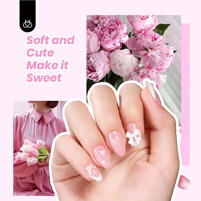 Beetles Press On Nails, French Tip Press On Nails Short Almond Kit with 224Pcs Nail Tips Nail Glue Builder Gel Top Coat Mini UV Light All-in-One DIY Wedding Nail Designs Gift for Women
