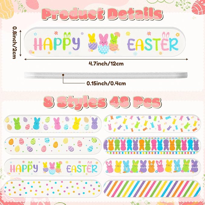 H1vojoxo Happy Easter Bunny Nail Files - 48pcs Bunny Double Sided Emery Boards for Girl’s Birthday Gifts Emery Boards for Easter Eggs Basket Stuffers Women Employee Coworkers Staff Party Nail Files