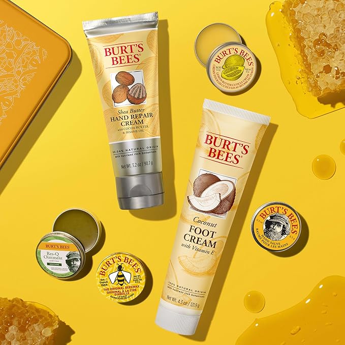 Burt's Bees Valentine's Day Gifts Ideas - Classics Set, 6 Products in Giftable Tin, Cuticle Cream, Hand Salve, Lip Balm, Res-Q Ointment, Hand Repair and Foot Cream