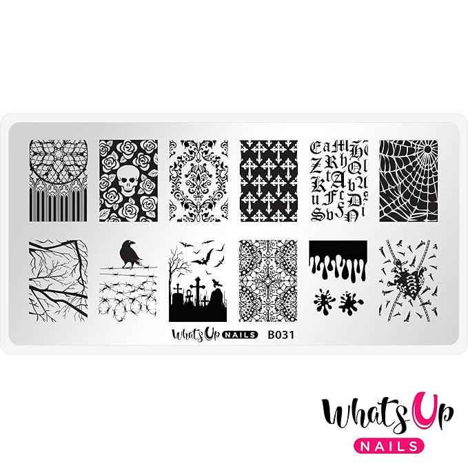 Whats Up Nails - Halloween Stamping Plates 2 Pack (B031, B036) Stamping Plates for Nail Art Design