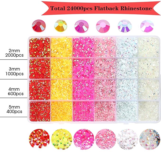 RODAKY Resin Rhinestones Kits 2/3/4/5mm Flatback Jelly Rhinestones Bulk Bedazzling Crystal Gems Beads Stone for Manicure DIY Crafts Mugs Bottles Tumblers Clothes Face Makeup (Set 1)