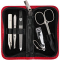 3 Swords Germany - brand quality 5 piece manicure pedicure grooming kit set with synthetic leather case red - Made in Germany