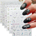 Zoance 20 Sheet 3D Nail Art Stickers, 3D Laser Silver/Rhinestones Design Luxury Self-Adhesive Nail Decals Customized Geometric&Stripe Line Nail Stickers for Women Gils Nail DIY Decoration Accessories