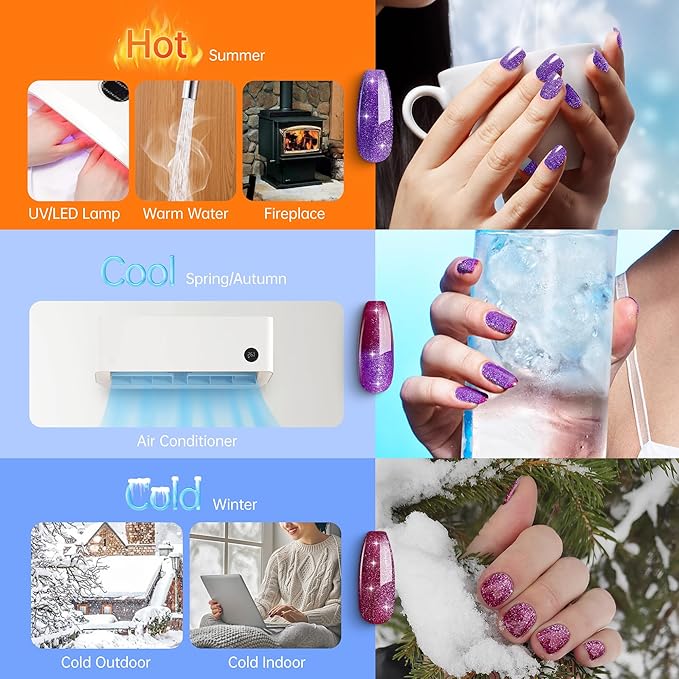 YTD Likomey Color Changing Gel Nail Polish,15ml Purple To Dark Wine Red Glitter Mood Temperature Change Colors Fall Winter Thermal Manicure UV Nail Gel,HEMA Free WB503