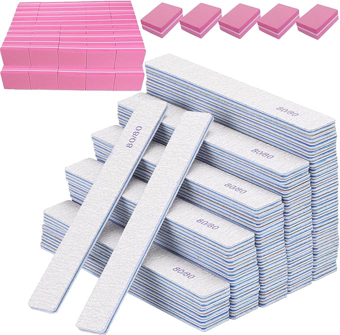 150pcs 80/80 Grit Nail Files Set, Manicures Pedicures Nails Emery Boards File Professional Nail Art Tools for Home,Salon,Clients,Strong, 2 Sided