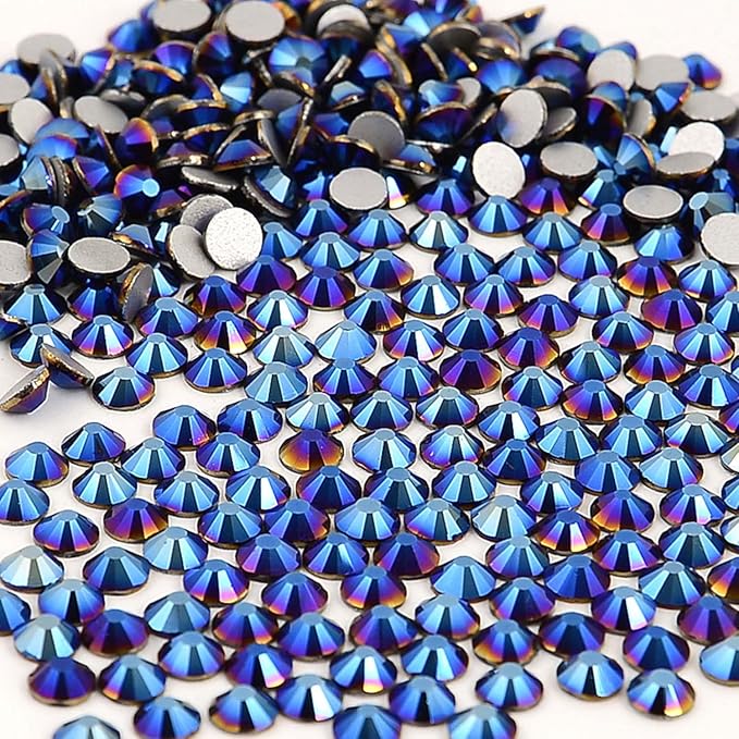 NCB Nancybeads 2000pcs Flatback Round Glass Nail Art Rhinestones Crystal for DIY Making Accessories Shoes, Clothes, Face Art, Bags, Manicure (Mine Blue, SS8 2000pcs)