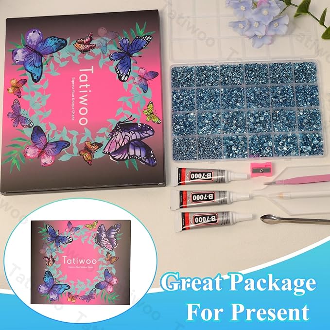 20000Pcs Light Blue Flatback Jelly Resin Rhinestones for Bedazzling, Mix Sizes Crystal Rhinestones Gems, Light Blue Gems Bedazzling for Crafting for DIY Face Makeup Crafts Tumblers