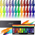 ABAC 24 Color Solid Gel Nail Polish,Ombre Gel Nail Polish,Pat Paint Nail Gel - Rainbow Shades Yellow/Ocean Blue Hema-Free w/Brush,LED Curing for Everyday Wear,Party Nails Pro Salon DIY Set