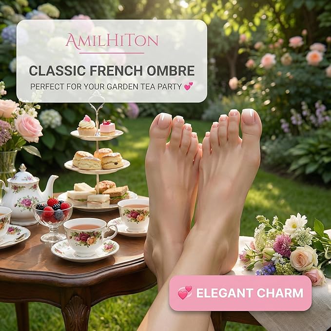 Sheer Blush French Tip Toe Nail Press Ons, 150PCS Square Full Cover Soft Gel Toe Nail Tips, 15 Sizes for Wide Toenail Beds, Pre-Shaped for DIY French Pedicure & Salon