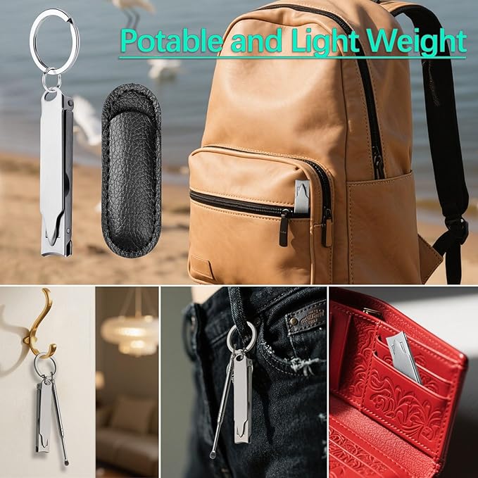 Mini Nail Clippers with File, Portable Ultra Thin Keychain Nail Clippers Set for Travel
