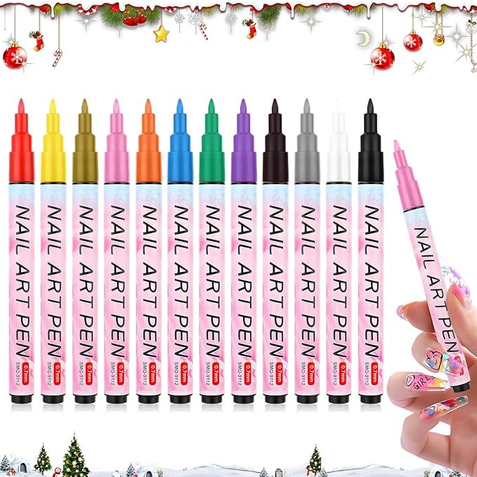 12 Colors Nail Art Pens Set,2026 Upgraded Nail Art Markers for Gel Nails,Quick Dry Long Lasting Nail Polish Pen,DIY 3D Drawing Dotting Painting Nails Liner Brush for Dotting Painting Home Use(B)
