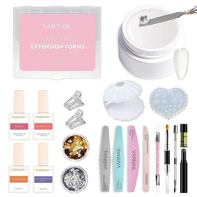 VARNAIL Nail Extension Kit Solid Building Gel, Non-sticky Nail Building Gel with Basic Gel and Tools, Lamp, Accessories, Poly Gel Kit for Beginners Nail Art DIY Home (Clear Gel)