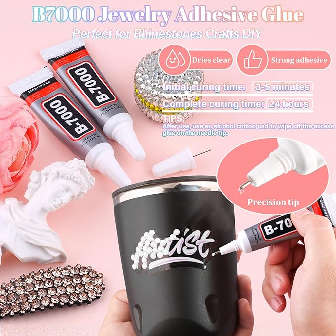 25000Pcs White Rhinestones for Bedazzling with B7000 Jewelry Glue, Non Hotfix Flatback Gems, Crystal Resin Rhinestones for Crafting Crafts Clothing Tumblers Mugs Shoes Fabric Decor Nail Art