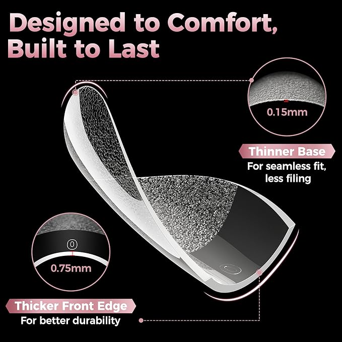 Luckyfariy Extra Short Coffin Nail Tips, 240Pcs Pre-shaped Half Matted Full Cover Ballerina Fake Nails Press on Extension, Soft Gel Clear Tips Home DIY Mani 12 Sizes