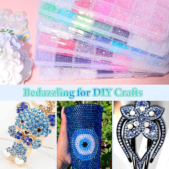 22000Pcs Blue Rhinestones for Bedazzling, Jelly Bedazzling Resin Gems 3-5mm, Blue White Gems Bedazzling Kit for Crafting, Flatback Color Light Blue AB Gems for Nails Face Makeup Tumblers