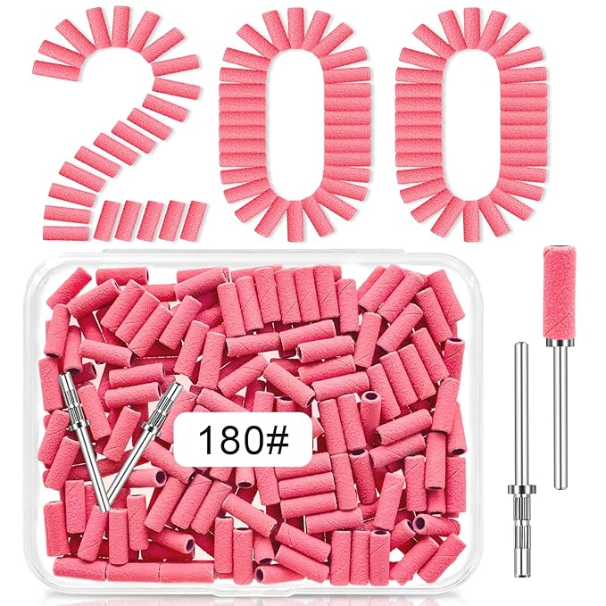 180 Grit Small Nail Sanding Sands, 200 Pcs Pink Sanding Bands for Nail Drill, 180 Fine Grit Sanding Bands for Nail with 3.1 MM Nail Drill Bit, Small Sanding Bands for Natural Nails Acrylic Gel