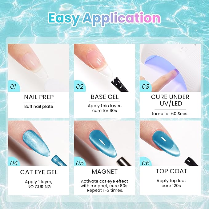 Beetles Dream Coast Cat Eye Gel Nail Polish Set - 6 Colors Glitter Gel Nail Polish Kit Pink Yellow Green Blue Purple Magnetic Shine Soak Off UV Salon DIY Gift Manicure for Women