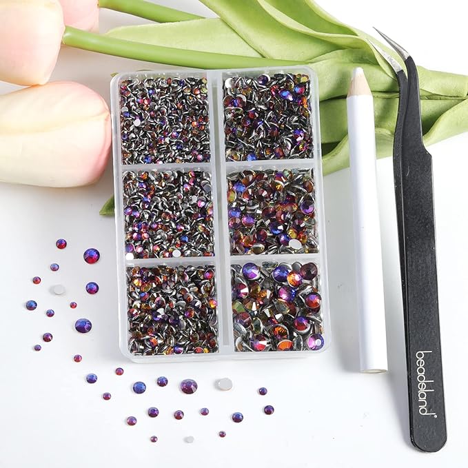 Beadsland 4300pcs Flatback Rhinestones,Blue Rhinestone Nail Gems Round Crystal Rhinestones for Crafts,Mixed 6 Sizes with Picking Tweezers and Wax Pencil Kit, SS6-SS20,Blue Volcano
