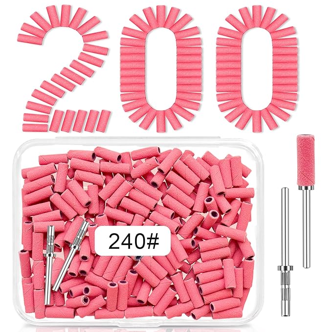 200 Pcs Small Sanding Bands for Nail Drill 240 Grit, Extreme Fine Sanding Bands for Nail with 3.1MM Mandrel Bit, Upgrade Mini Nail Sanding Bands for Natural Nails Acrylic Gel Manicures and Pedicure