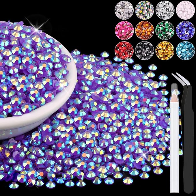 6000PCS 4mm Resin Jelly Rhinestones in Bulk (Dark Purple AB), Bedazzling Flatback Crystals Rhinestones for Crafting DIY Nail Decoration, Gems Diomand Charms for Tumbler Shoes Clothing Fabric