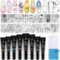 Biutee Nail Stamping Kit 12Pcs Nail Art Stamp Plates 8 Colors Stamping Polish Gel Silicone Stamper Scraper with Storage Bag, Nail Stamping Plate Lace Star Rose Plaid TemplateHoliday Design Gift