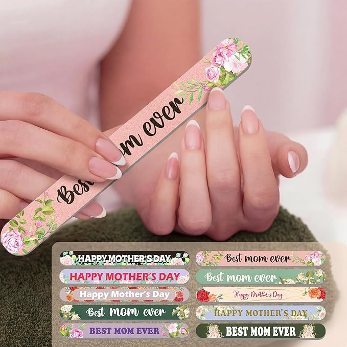 Therwen 50 Pcs Mother's Day Gifts Bulk Floral Christian Nail File Small Mom Women Church Gift Bulk Double Sided Emery Board Nail Files Manicure Tools for Mother's Day Party Supplies