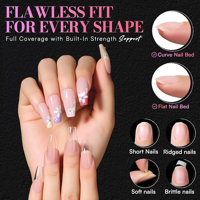 Makartt Coffin Nail Tips: Medium, 240PCS, 15 Sizes, Half Matte, Clear Acrylic, Full Cover Ballerina Press on Nails Extensions Supplies Salon and DIY Extension for Long-Lasting Manicure