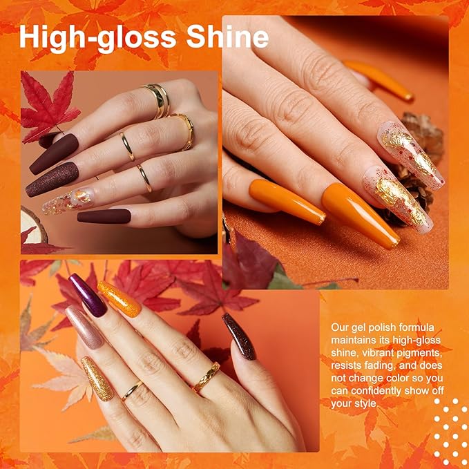 MEFA Gel Nail Polish Kit with U V Light - 28 Colors Fall Winter Gel Nail Polish Set Gold Brown Soak Off Nail Polish Starter Kit with Base & Matte Glossy Top Coat Nail Art Decorations Manicure Tools