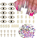 Gold Nail Charms Spooky Chunky Charms Kit with Evil Eye Cross Snake Dollar Sign Press on Nails Rhinestone for Nail Art Supplies Craft