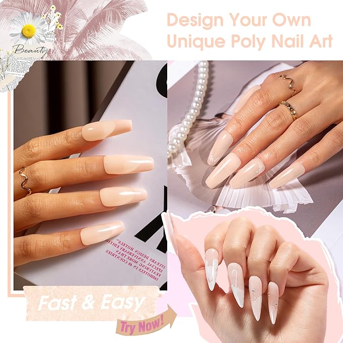 ROSALIND Nude Poly Extension Gel, 60ml Hot Poly Nail Gel for Nail Art Decoration,Builder Nude Gel Nails Thickening Extension Easy to DIY Use at Home Need UV Lamp