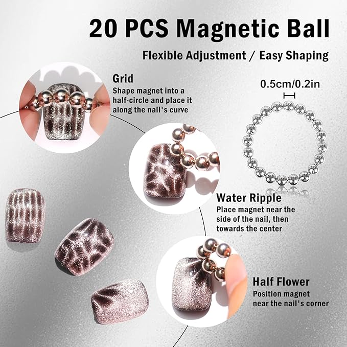 Allstarry 57pcs Cat Eye Magnet for Nails, 3 in 1 Magnet Pen for Nails Rectangular Cat Eye Magnet Tools Ball Magnets for Nails Square Cube Nail Magnet Cat Eye Gel Nail Polish Nail Art