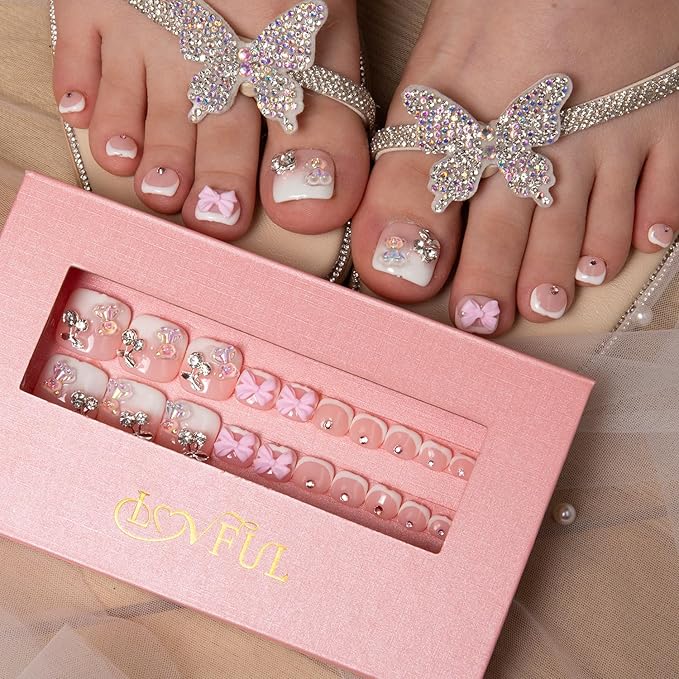 LOVFUL Handmade Acrylic Press on Toenails Gummy Bear | Salon Quality 20 PCS Free Size Toe Nails | Reusable Fake Nails for Toe | T26