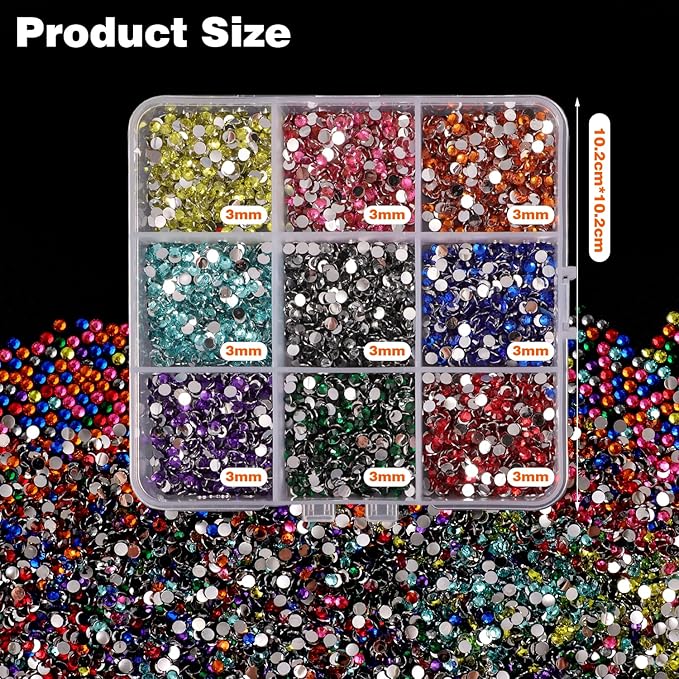 9 Colors Flatback Rhinestones for Crafts, 3mm Crystals Rhinestone, Resin Flatback Glitter Gems Nail Diamonds Rhinestones for Clothes Accessories DIY