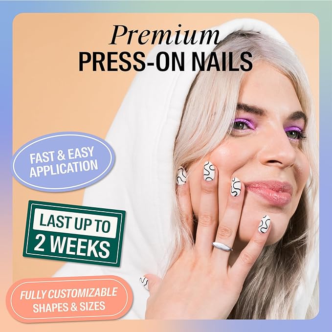 Chillhouse - Chill Tips, Press on Nails Kit - Wavy Baby (Oval) - 30 Nail Shapes & Sizes - Up to 2 Weeks of Wear - Customizable Fit - Reusable - Latina Founded & Women Owned - Beauty & Self Care