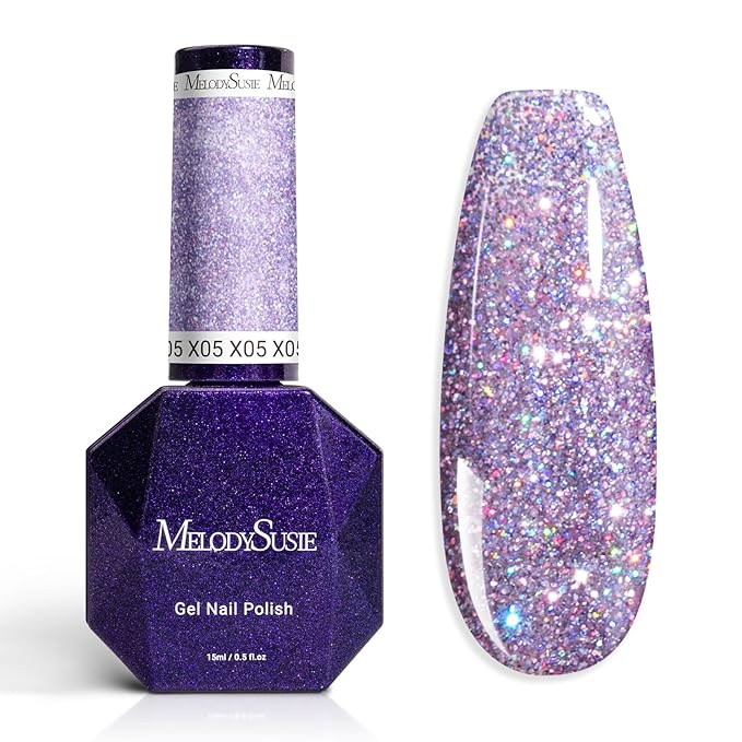 MelodySusie Galaliver Purple Glitter Gel Nail Polish, 15ML Shimmer Purple Sparkle Gel Polish Soak Off UV LED Cured Long Lasting Gift for Women DIY Nail Design Nail Art Manicure X05