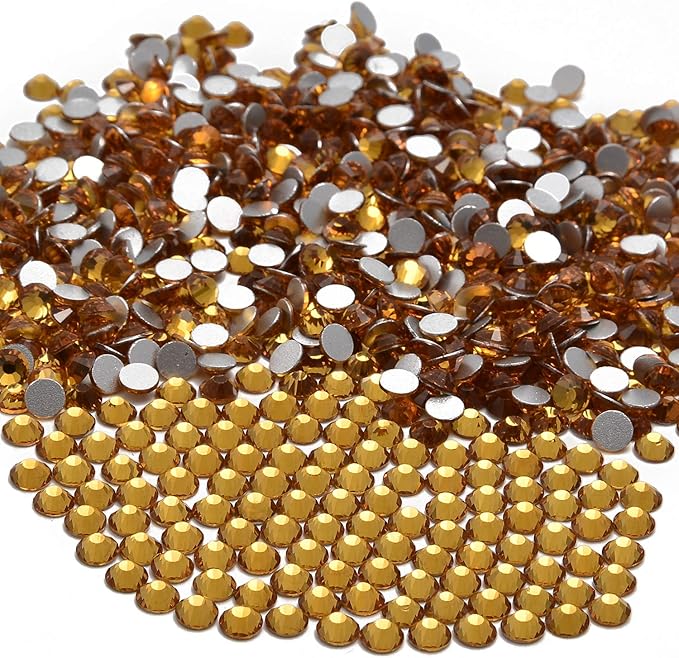 NCB 2000pcs Flatback Round Glass Nail Art Rhinestones Crystal for DIY Making Accessories Shoes, Clothes, Face Art, Bags, Manicure (Topaz, SS10 2000pcs)