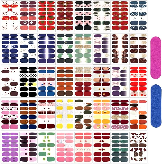 560 Pieces 40 Sheets Vibrant Color Full Nail Wraps Nail Polish Stickers Self-Adhesive Nail Art Decals Nail Polish Strips with Nail File for Women Girls DIY Nail Art Decoration