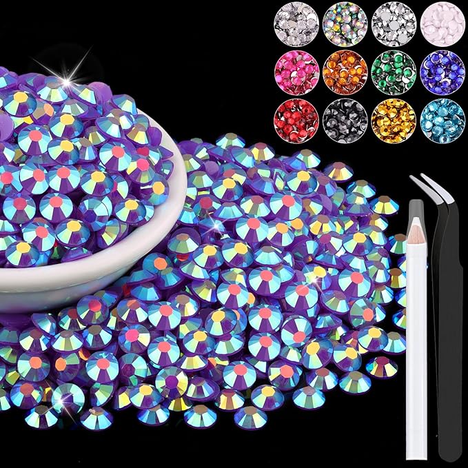 4000PCS 5mm Resin Jelly Rhinestones in Bulk (Dark Purple AB), Bedazzling Flatback Crystals Rhinestones for Crafting DIY Nail Decoration, Gems Diomand Charms for Tumbler Shoes Clothing Fabric
