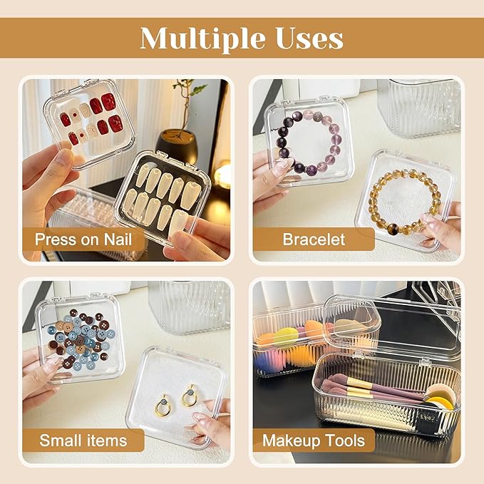 INMORVEN Press On Nail Storage Box 14 PCS Organizer with 1 Large Case & 60 Adhesive Tapes, Clear Acrylic Display Container for Fake Nails Salon Business or Personal Use (14 PCS Single Layer)
