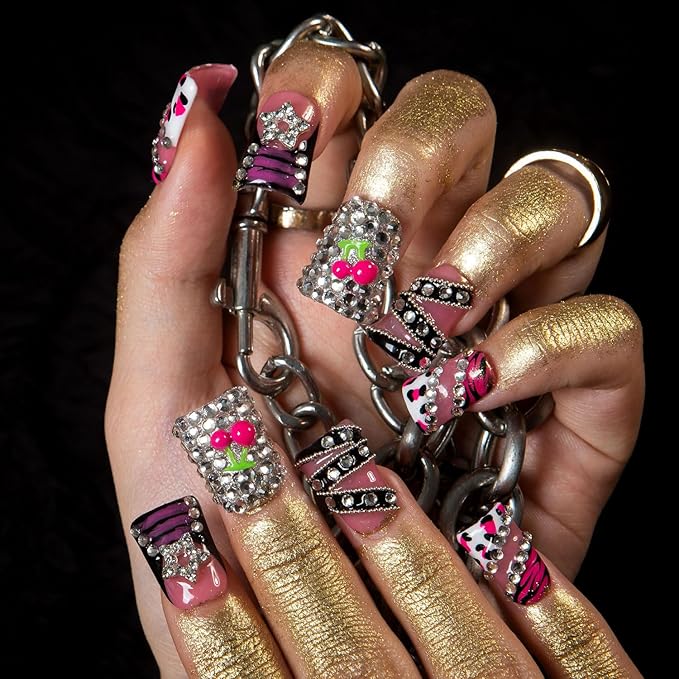 LOVFUL Press on Duck Nails Short | Handmade Acrylic French Tip Fake Nails Press ons | 3D Design Duck Short 0.8 in | H575-M