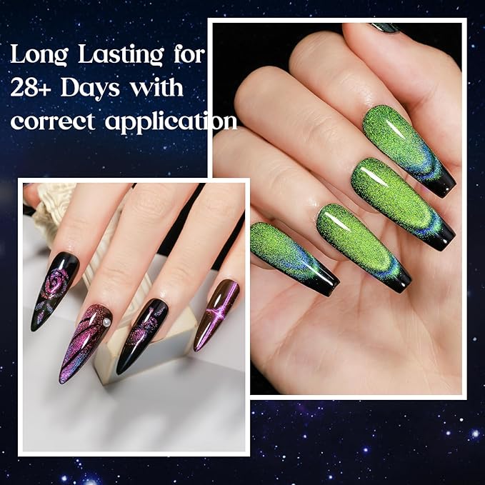 MIZHSE 9D Cat Eye Gel Nail Polish, 8 Colors Magnetic Gel Polish Set with Magnet, Starry Series Galaxy Effect Cateye Soak Off Nail Art Salon Manicure Home Gift for Women