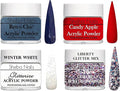 SHEBA NAILS Glitter Dip Powder Patriotic Nail Art Variety Kit- 1/4 oz Jar Each Candy Apple Red, Navy, Glitterize Winter White, & Liberty Custom Glitter Mix