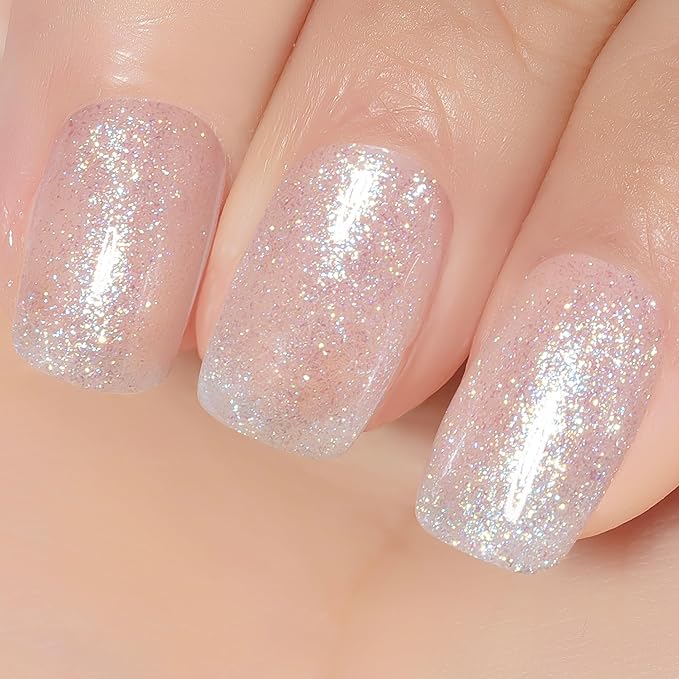 YTD Likomey Pearlescent Glitter Gel Nail Polish,Mermaid Glitter 15ml Nude White Jelly Sheer Translucent Neutral Iridescent Colorful Shimmer Salon Home DIY Nails Art Manicure UV Nail Varnish,LS387
