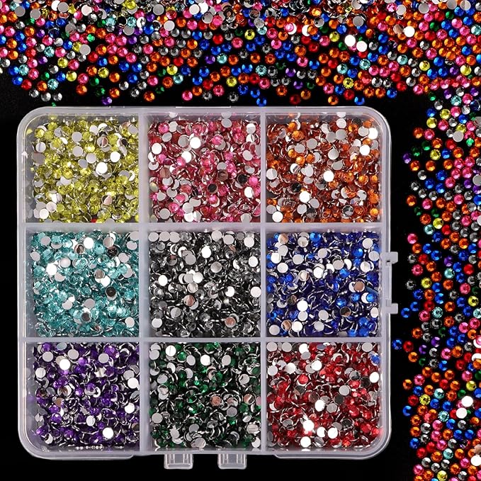 9 Colors Flatback Rhinestones for Crafts, 3mm Crystals Rhinestone, Resin Flatback Glitter Gems Nail Diamonds Rhinestones for Clothes Accessories DIY