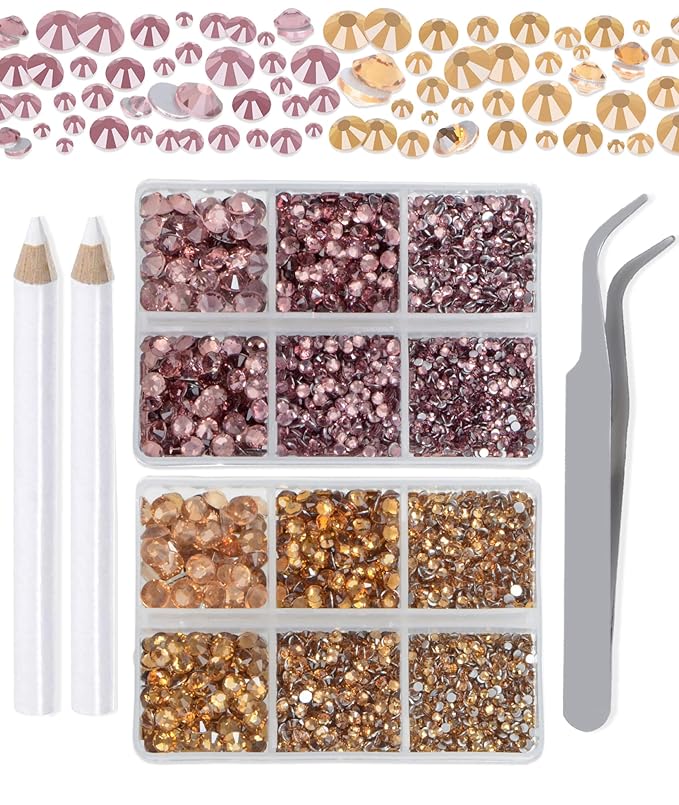 LPBeads 6000 Pieces Topaz and Lt Amethyst Non Hotfix Rhinestones 6 Sizes Round Crystal Glass Flat Back Rhinestones with Tweezers and Picking Pen for Nail Art Crafts Clothes Bags DIY