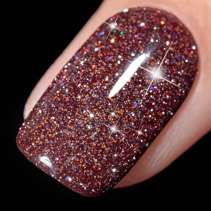 YTD Likomey Gel Nail Polish,15ml Colorful Reflective Glitter Burgundy Flash Diamond Shimmer Gel,Sparkly Shiny Salon Home Nail Art Manicure Dark Cherry Red Fall Winter UV Nail Gel,SZ398