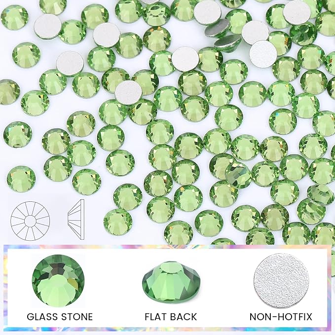 Novani Crystal Rhinestones, Flatback Loose Gemstones 1440pcs Glass Rhinestones for Clothes Shoes Crafts Makeup Nail Art and DIY Decorations(SS16, Light Green)