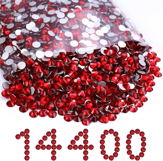 Flatback Rhinestones Bulk, 14400PCS Siam Rhinestones for Clothes DIY Decoration Crafts, Siam, SS10, 2.7-2.9mm
