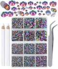 LPBeads 6000 Pieces Green Volcano Non Hotfix Rhinestones 6 Sizes Round Crystal Glass Flat Back Rhinestones with Tweezers and Picking Pen for Nail Art Crafts Clothes Bags DIY